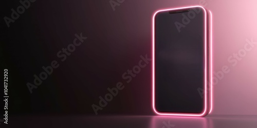 Smartphone with neon pink edges, modern design, isolated on a gradient background.
