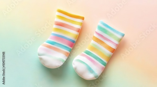 Colorful striped socks laid on a pastel background showcasing a playful and vibrant design for fun casual wear