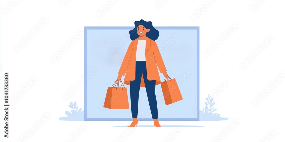 Naklejka premium Woman with shopping bags, vibrant clothing, isolated background.