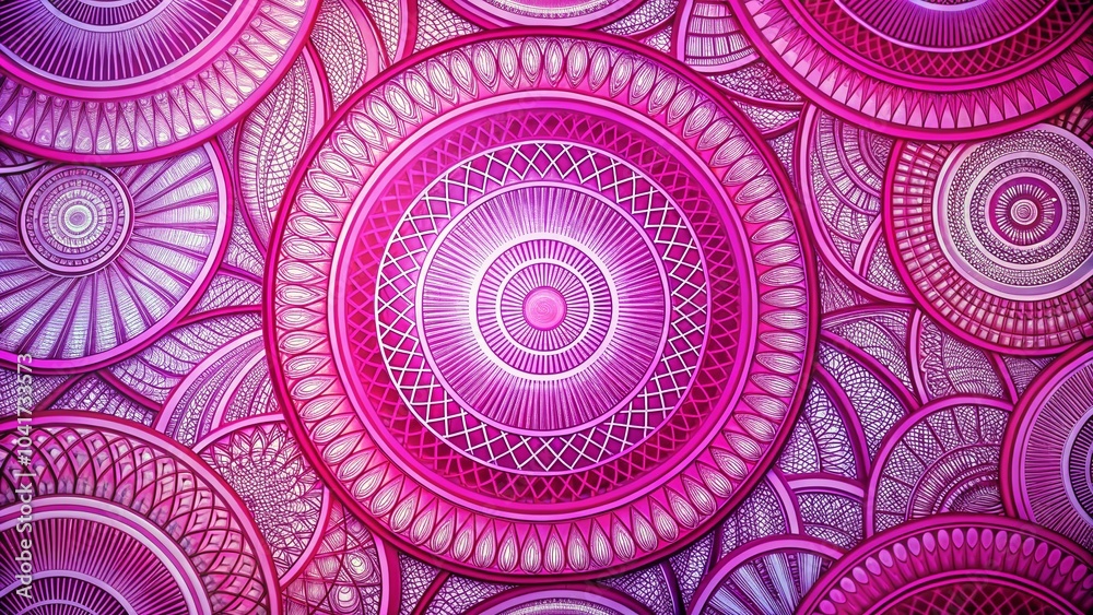 Obraz premium Abstract Circle Patterns with Pink Curves - Modern Doodle Background Design