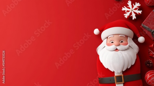 A red background with a cartoonish Santa Claus on it