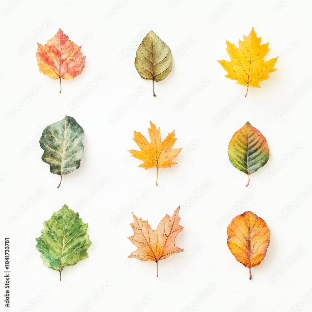 Watercolor-Style Collection of Autumn Leaves on White Background, Featuring Vibrant Fall Foliage in Warm Earthy Tones, Ideal for Seasonal Designs, Nature Themes, and Decorative Artwork Watercolor-Style Collection of Autumn Leaves on White Background, Featuring Vibrant Fall Foliage in Warm Earthy Tones, Ideal for Seasonal Designs, Nature Themes, and Decorative Artwork