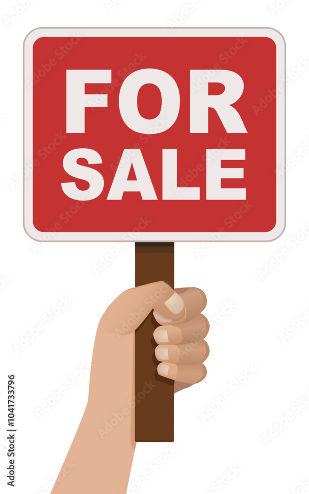 Hand holding up a red sign with Hand holding up a red sign with