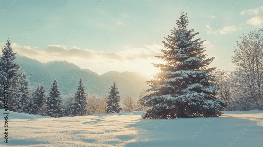 Outdoor Christmas tree surrounded by snow, creating a serene and festive winter landscape, captured using an SLR camera. Outdoor Christmas tree surrounded by snow, creating a serene and festive winter landscape, captured using an SLR camera.