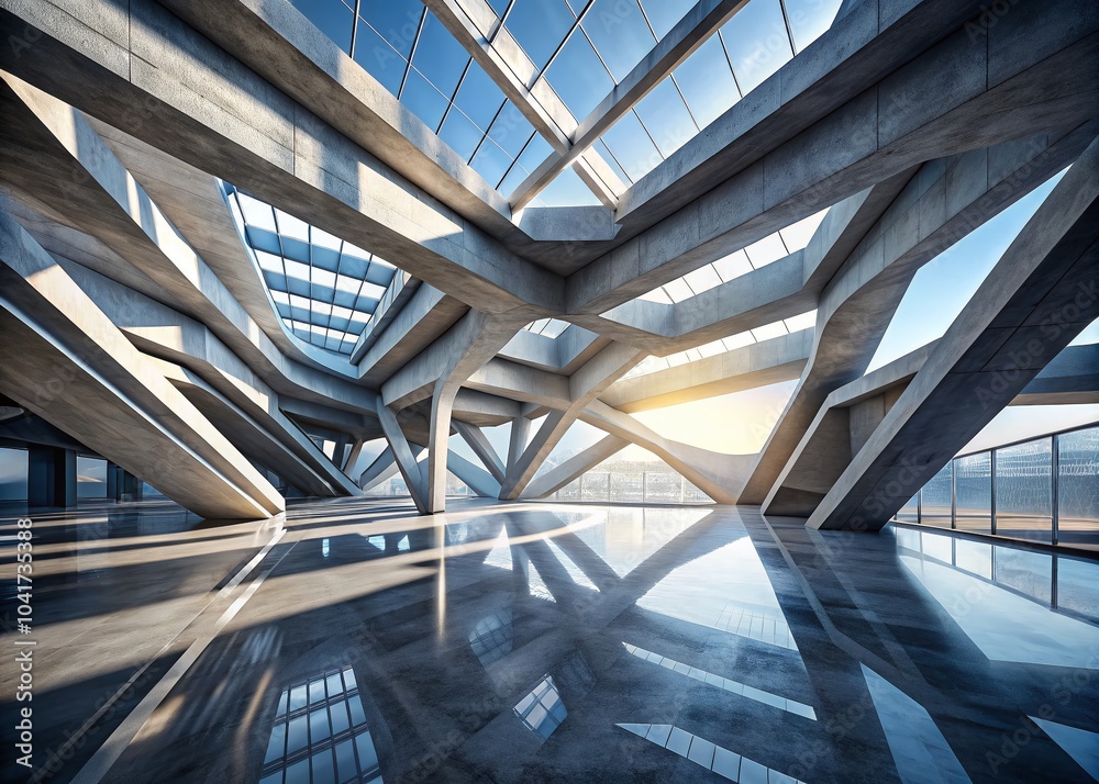 Abstract Futuristic Architecture with Empty Concrete Floor - Drone Photography Perspective for Modern Design Concepts Abstract Futuristic Architecture with Empty Concrete Floor - Drone Photography Perspective for Modern Design Concepts