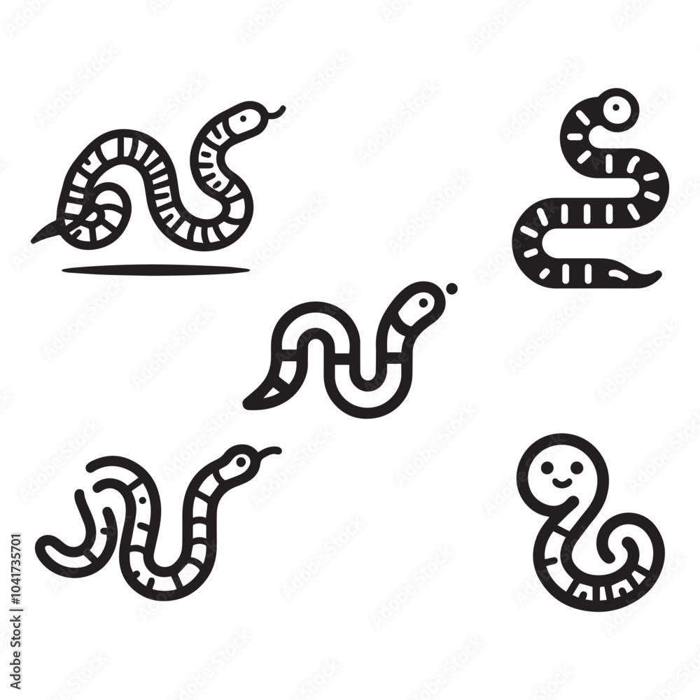 Fototapeta premium Set of worm silhouette. Minimalist worm logo