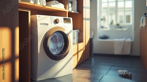 Modern Washing Machine in Bright Laundry Room