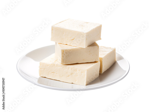 a stack of white cubes on a plate