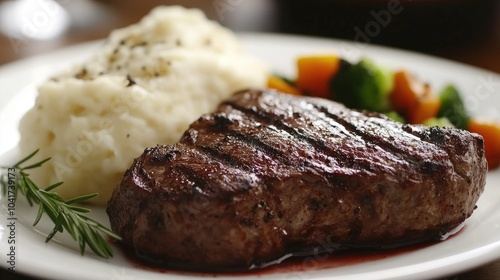 Grilled Steak with Mashed Potato and Vegetables