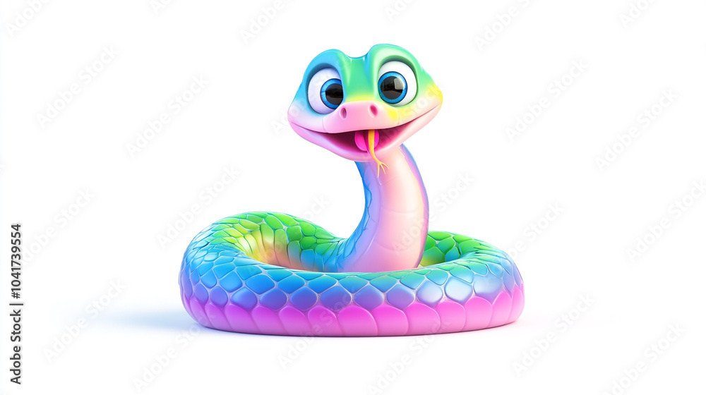 Fototapeta premium 3d colorful cartoon snake on a white background.
