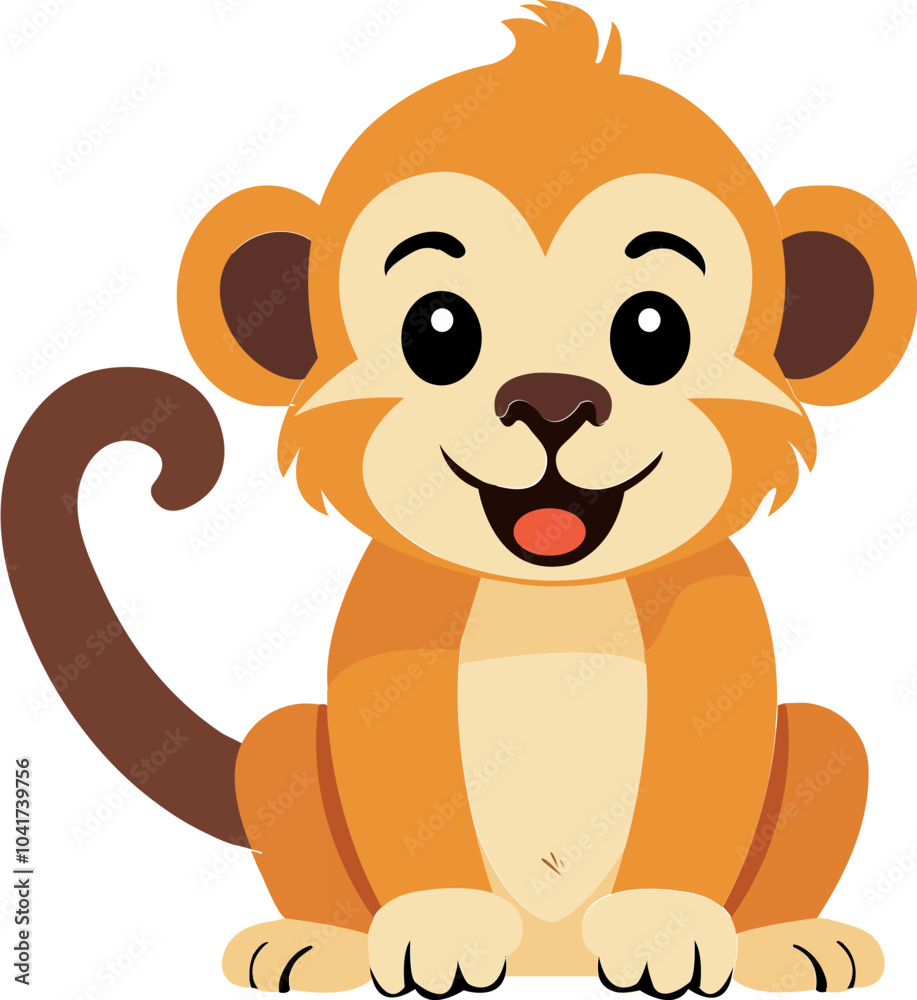 Cute Cartoon Monkey Character Element in Sitting Pose. Cute Cartoon Monkey Character Element in Sitting Pose.