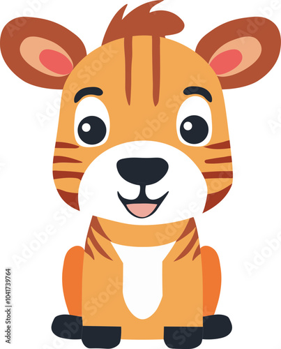 Cute Cartoon Tiger Cub Character in Sitting Pose.