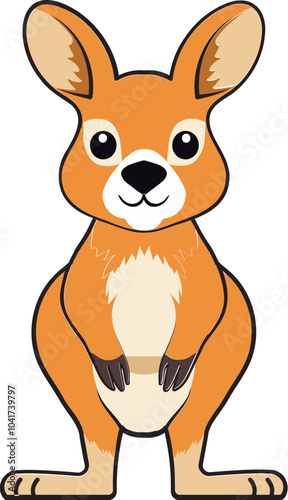 Cute Cartoon Kangaroo Character Element in Standing Pose.