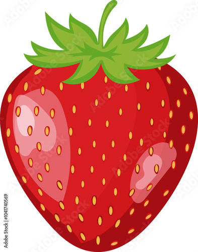 Fresh Juicy Strawberry Element in Red and Green Color.