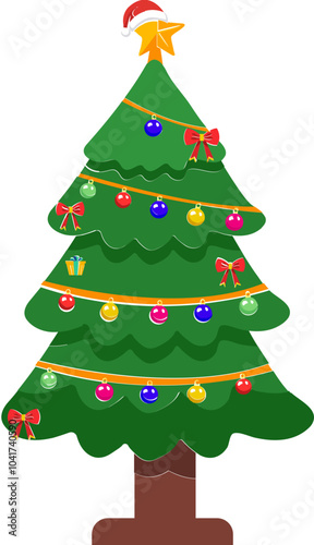 Decorative Christmas Tree with Santa Hat Element.