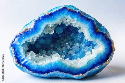 Obraz na płótnie blue geode stone with crystals on white backdrop