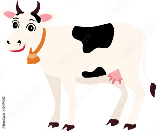 Vector Illustration of Adorable Cow Element in Standing Pose.