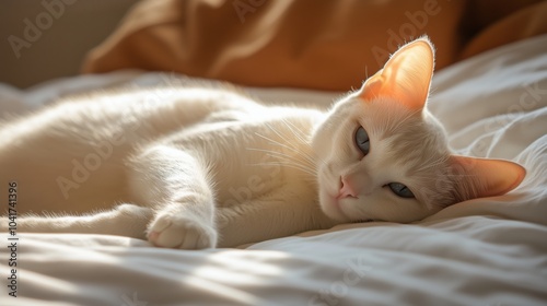 Cozy Cat Lying Awake in Sunlit Room