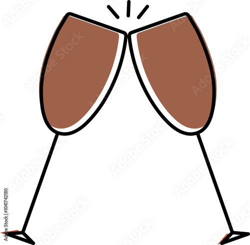 Illustration of Toasting Wineglasses Flat Icon in Brown Color.