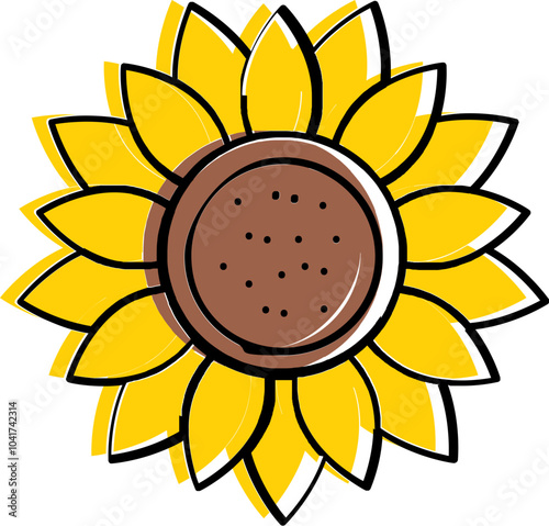 Brown and Yellow Sunflower Icon in Flat Style.