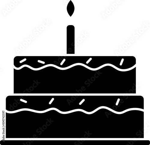 Isolated Burning Candle in Two Layer Cake Glyph Icon.