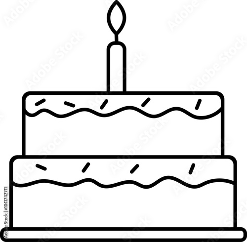 Isolated Burning Candle in Two Layer Cake Line Art Icon.