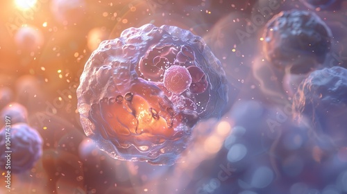 Wallpaper Mural Microscopic Single Cell Apoptosis: Detailed Cellular Structures, Intricate Programmed Cell Death Process Torontodigital.ca