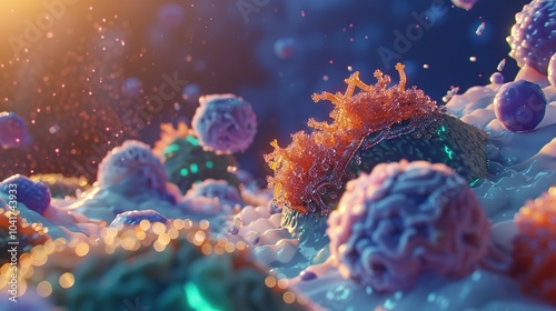 Wallpaper Mural Microscopic Single Cell Apoptosis: Detailed Cellular Structures, Intricate Programmed Cell Death Process Torontodigital.ca