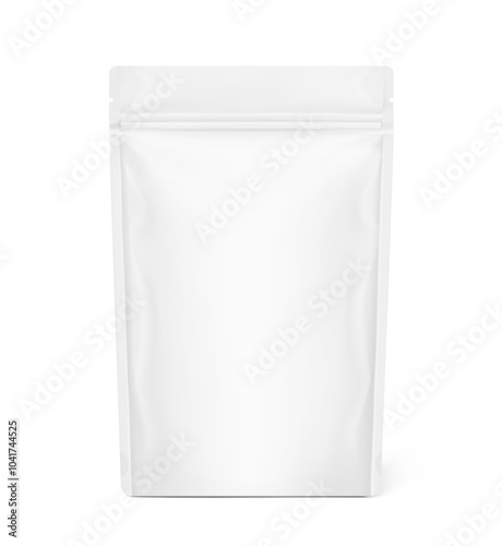 Realistic stand up pouch bag mockup with transparent shadow. Front view. Vector illustration isolated on white background. Ready for your design. EPS10.	