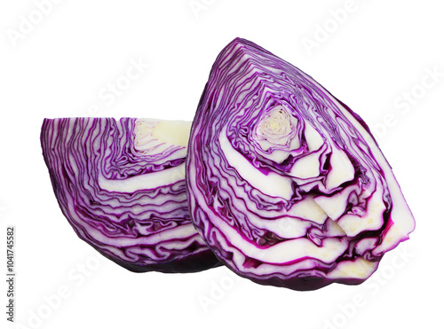 Sliced red cabbage vegetable isolated on white background.