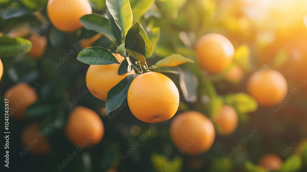 A Dozen Vibrant Oranges Growing on a Tree Branch Celebrating NatureÆs Bounty in a Colorful Sunlit Environment