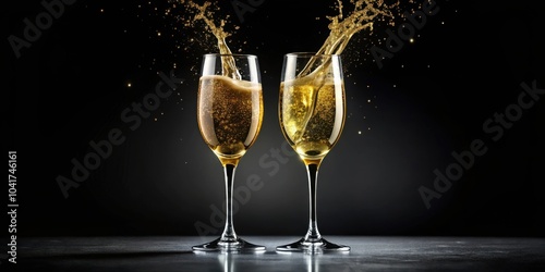 Two Champagne Flutes Filled to the Brim with Sparkling Wine, a Celebratory Toast Captured in a Moment of Fizzy Bliss