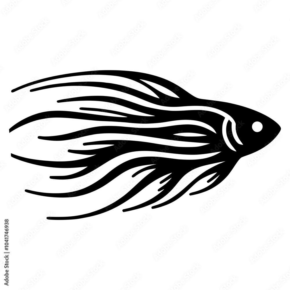 Fototapeta premium Abstract minimalist black and white fish silhouette in stroke lines on plain background. Elegant vector art, ideal for modern decor or minimalist design projects. 