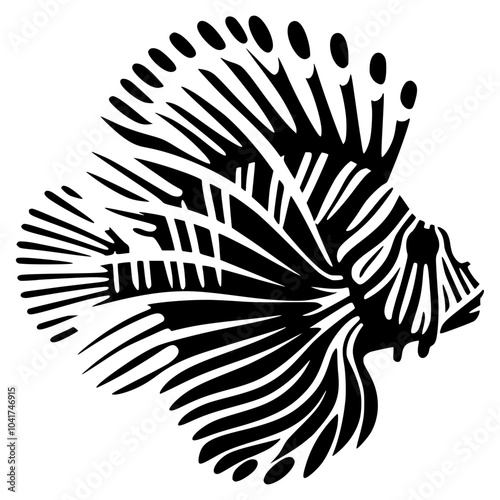 Abstract minimalist black and white zebra lionfish silhouette in stroke lines on plain background. Elegant and bold vector art, perfect for modern decor or minimalist design projects. 