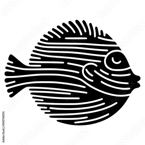 Abstract minimalist black and white flounder silhouette in stroke lines on plain background. Elegant vector art, perfect for contemporary decor or minimalist design projects.