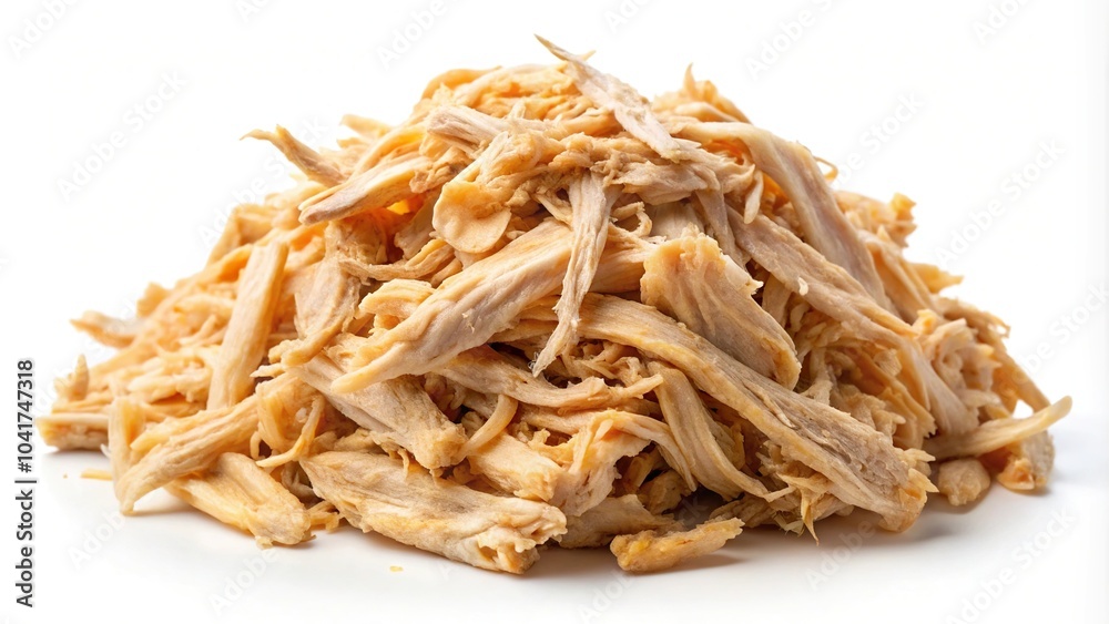 Boiled shredded chicken meat isolated on a white background Boiled shredded chicken meat isolated on a white background