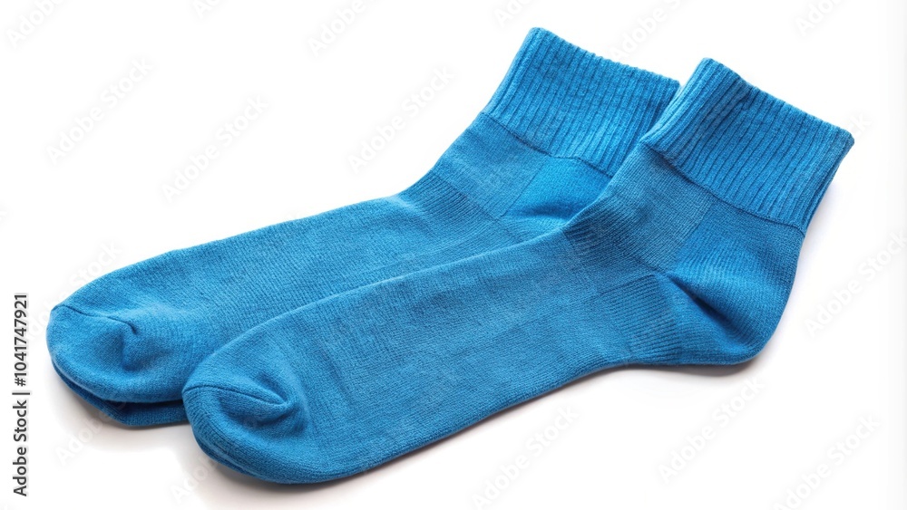 Blue cotton socks isolated on white background with reflection Blue cotton socks isolated on white background with reflection
