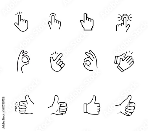 Hand vector icon set. Each icon perfect for your design. Easy shows clear instruction of use. The outline icons are well scalable and editable. EPS10.