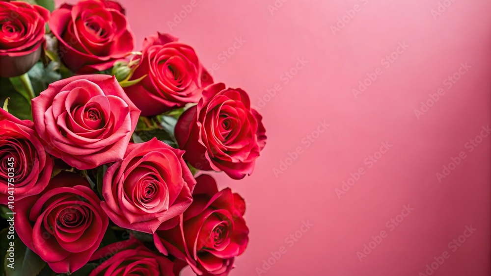 Red roses and ornaments against a pink background Red roses and ornaments against a pink background