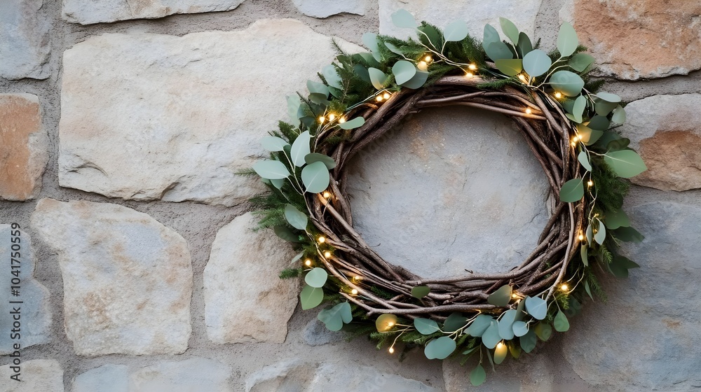 Fototapeta premium Eucalyptus Wreath With Lights