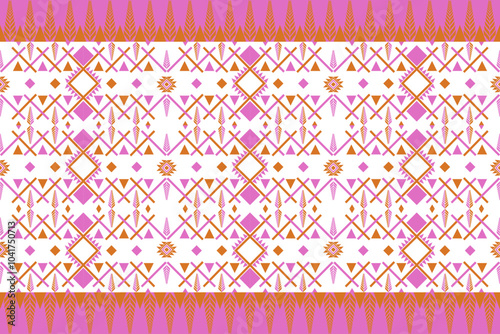 Seamless pattern of ikat, ethnic, geometric shape, ornate, aztec, motif, tribal, boho, ethnic, native repetation vector illutrator for fabric and textile or carpet. Traditional paint tiled pattern. photo