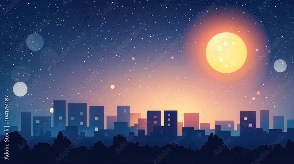 Colorful Cityscape with Bright Lights at Night Colorful Cityscape with Bright Lights at Night