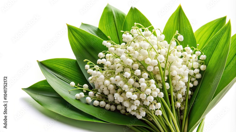 Obraz premium Bouquet of lily of the valley flowers and leaves isolated on white