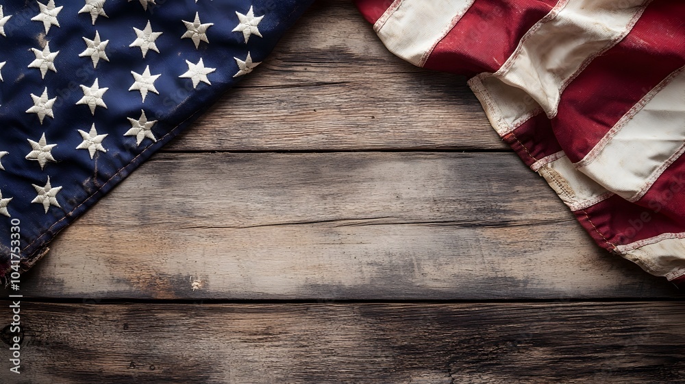 Obraz premium Vintage American Flag Texture On Rustic Wood Background With Copy Space
