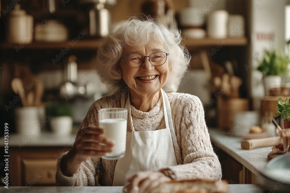 granny holding milk glass in the kitchen by generative ai granny holding milk glass in the kitchen by generative ai