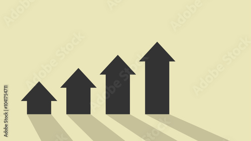 Four black arrows increase in size from left to right, casting long shadows on a beige background