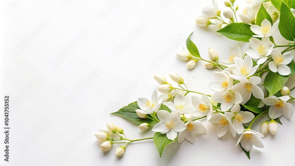 Bright and beautiful sprig of jasmine flowers on white background Bright and beautiful sprig of jasmine flowers on white background