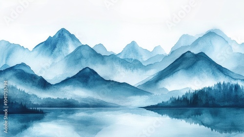 Watercolor Mountains Landscape. Hand-Drawn Nature Illustration with Isolated Background