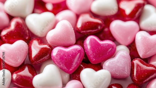 Assorted heart-shaped candy close-up