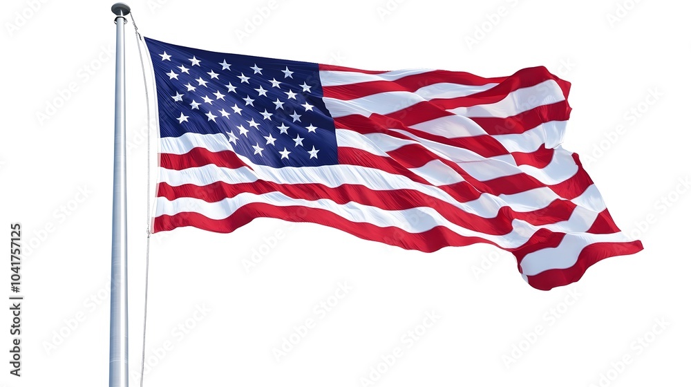 Fototapeta premium Waving American Flag Against White Background with Ample Copy Space